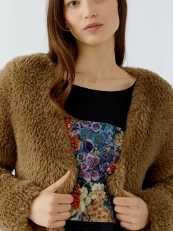 Oui Damen Strickjacke in braun - Ausschnitt: Rundhals