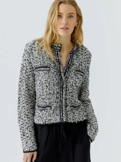 Oui Damen Strickjacke in schwarz weiß - Ärmel: langarm