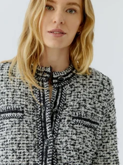 Oui Damen Strickjacke in schwarz weiß - Ärmel: langarm