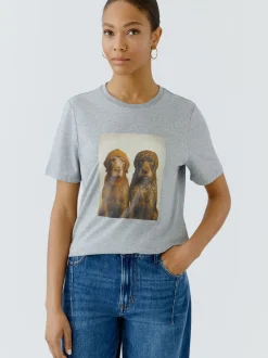 Oui Damen T-Shirt in grau - Ausschnitt: Rundhals