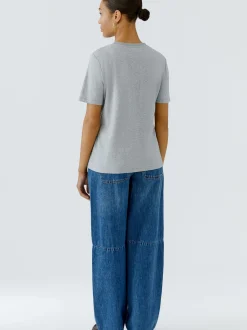 Oui Damen T-Shirt in grau - Ausschnitt: Rundhals
