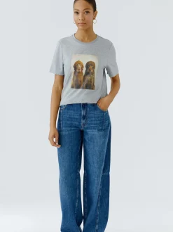 Oui Damen T-Shirt in grau - Ausschnitt: Rundhals