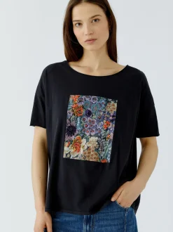Oui Damen T-Shirt in schwarz - Ausschnitt: Rundhals