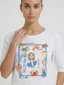 Oui Damen T-Shirt in weiß - Ausschnitt: Rundhals