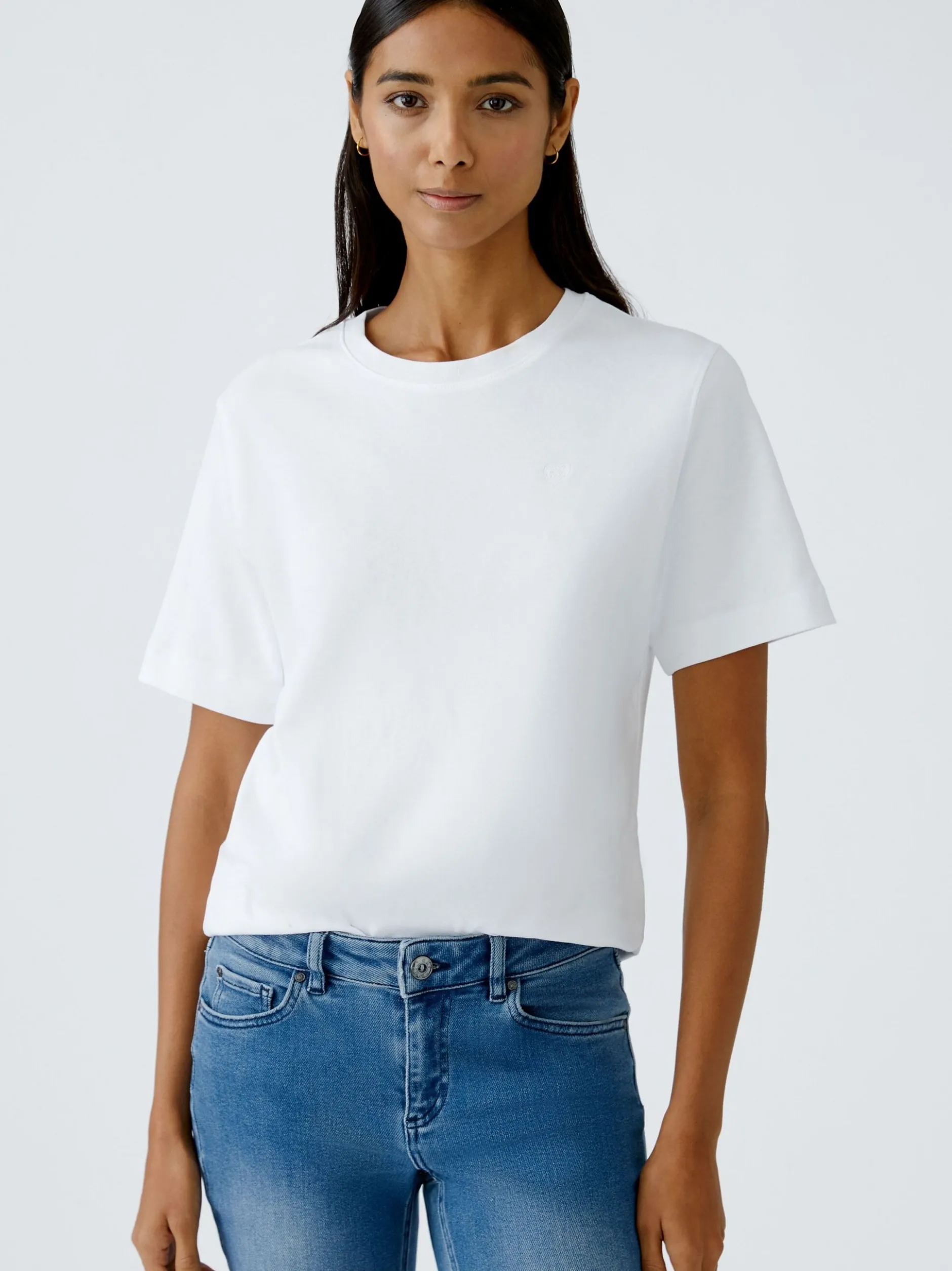Oui Damen T-Shirt in weiß - Ausschnitt: Rundhals