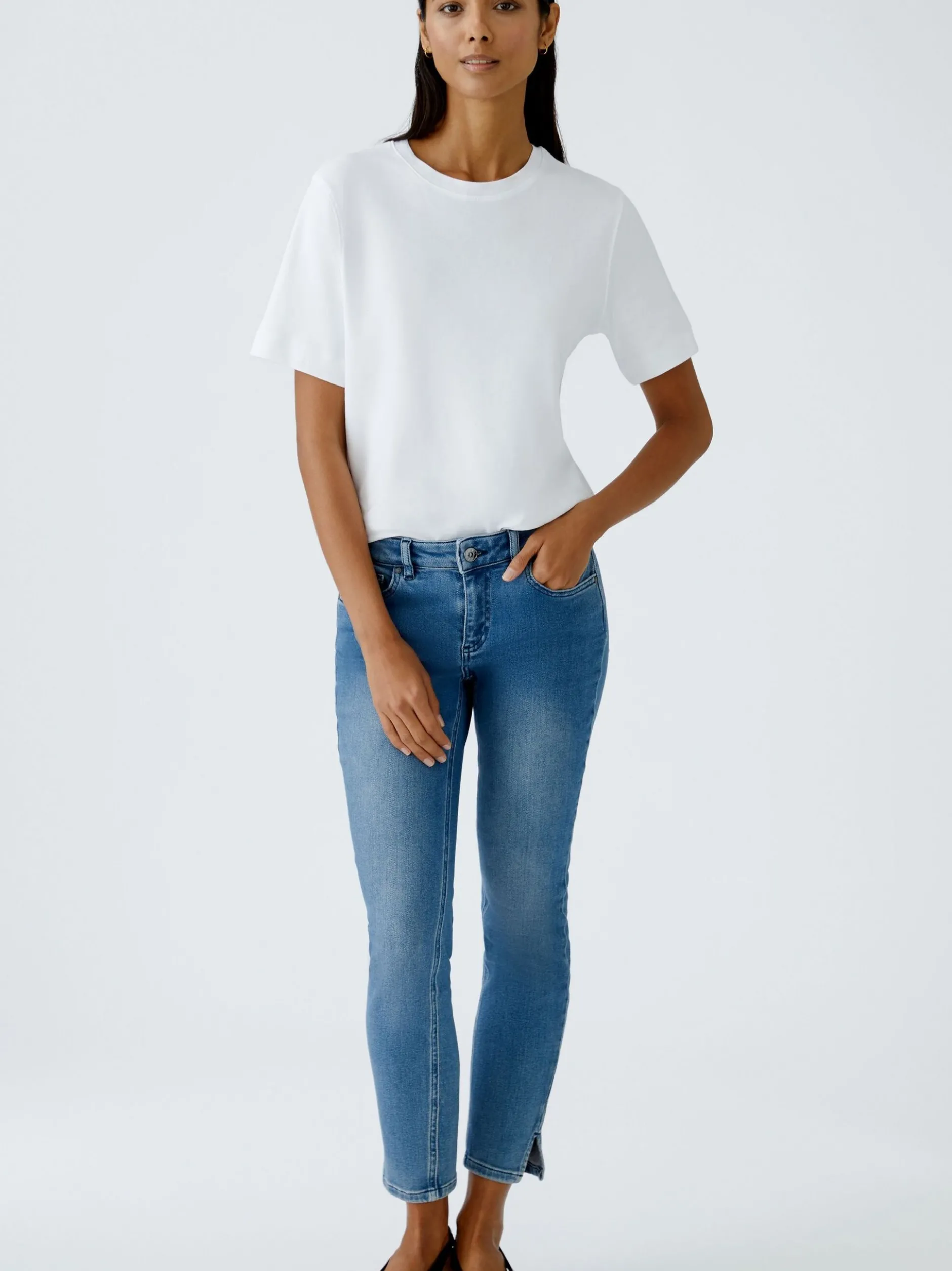 Oui Damen T-Shirt in weiß - Ausschnitt: Rundhals
