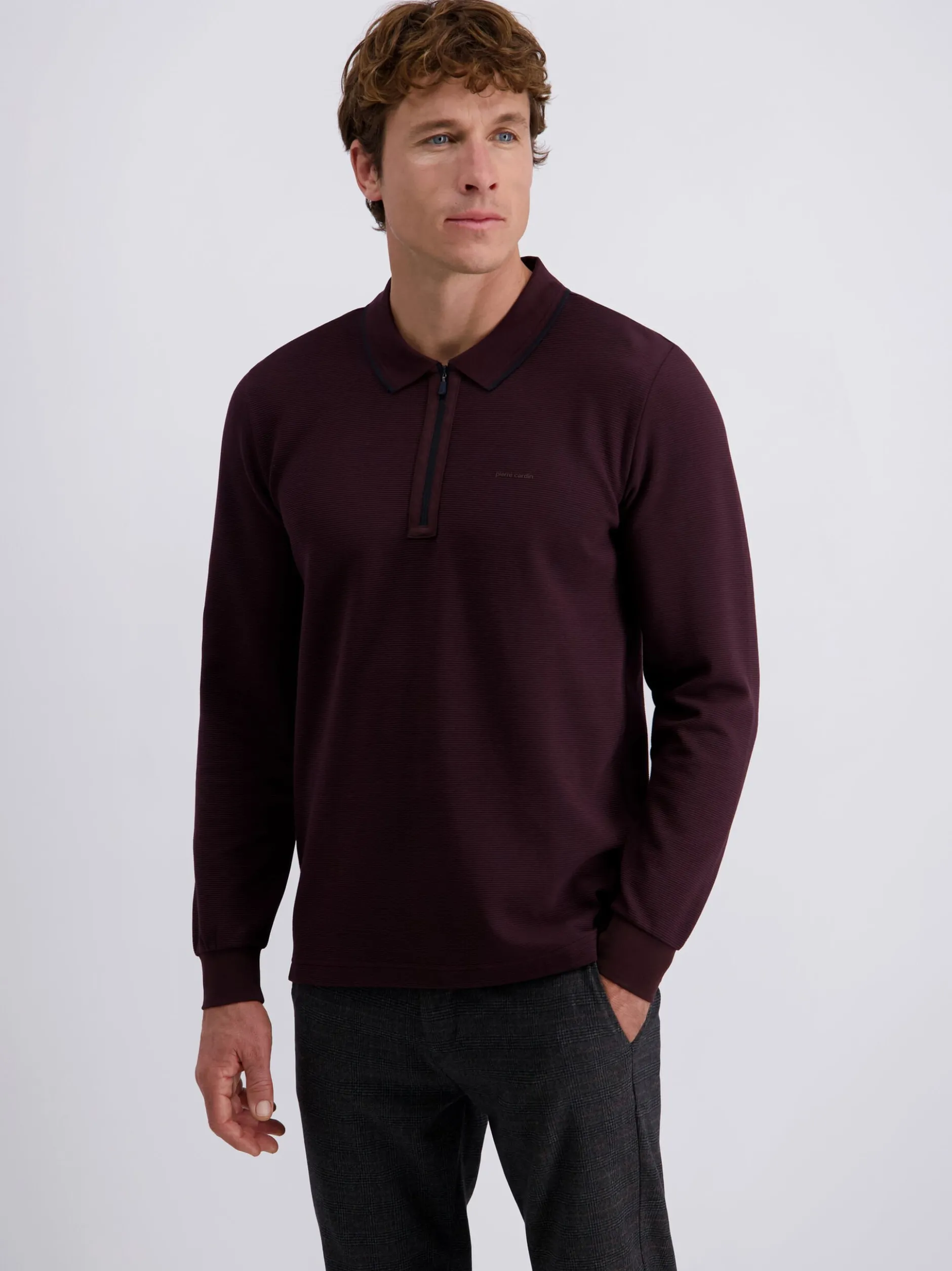 Pierre Cardin Herren Langarmshirt in bordeaux