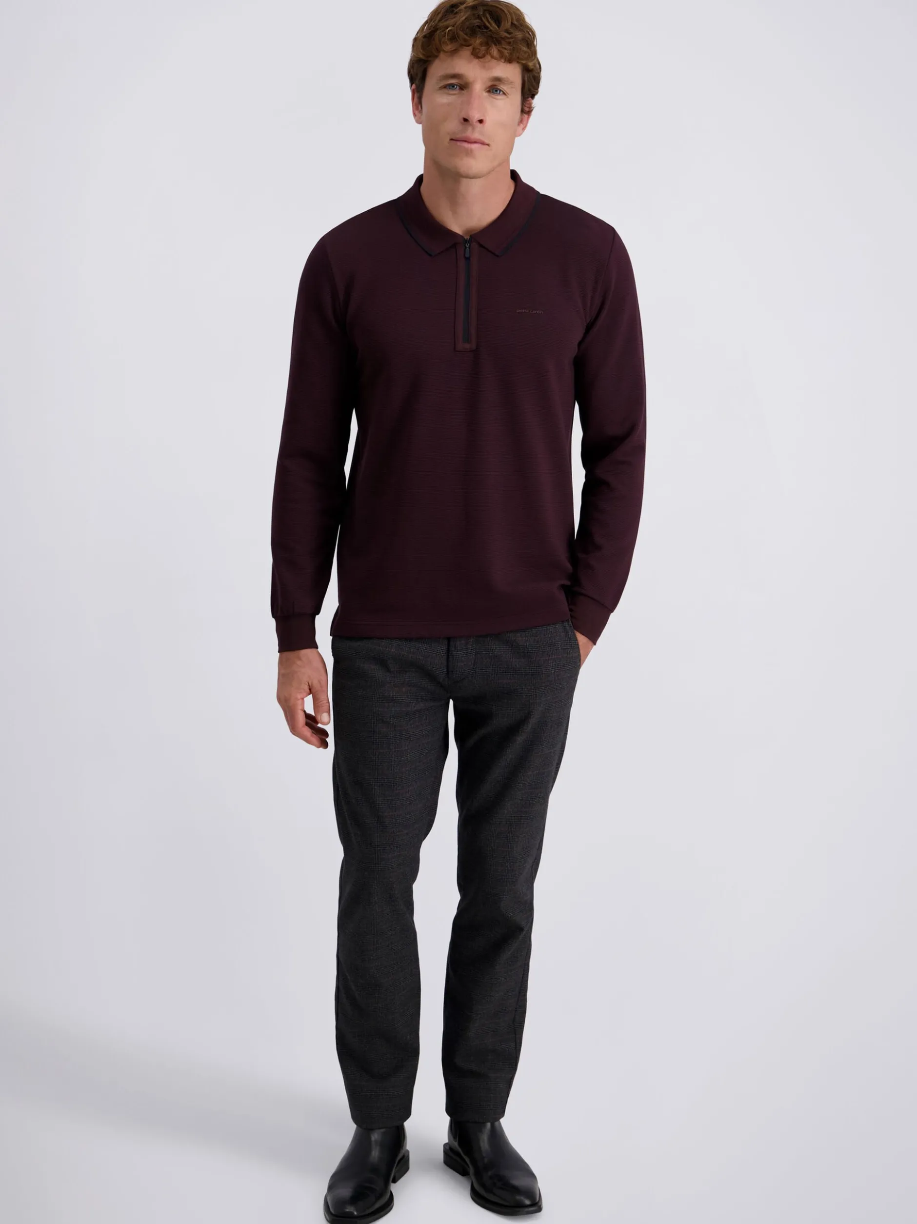 Pierre Cardin Herren Langarmshirt in bordeaux