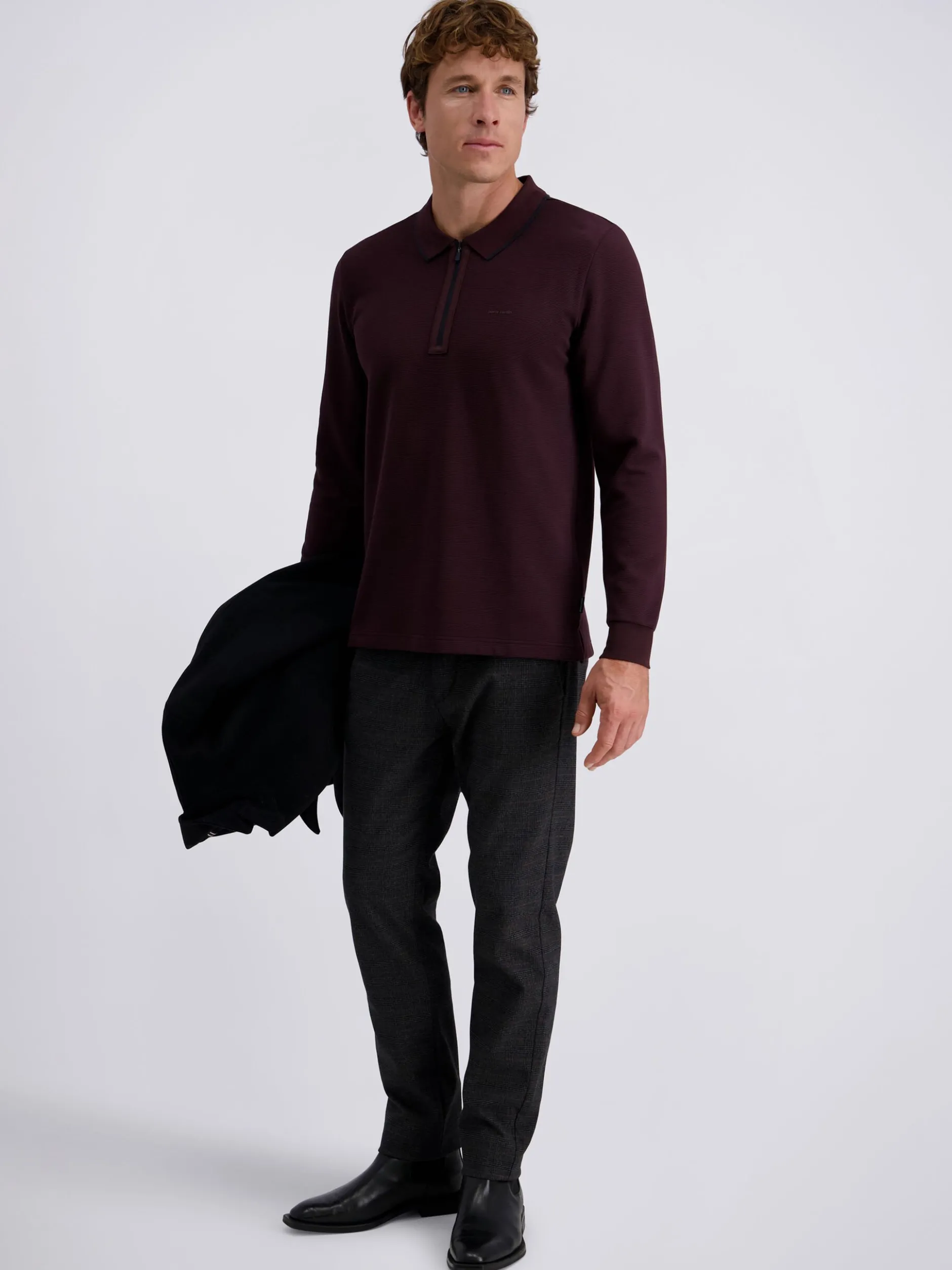 Pierre Cardin Herren Langarmshirt in bordeaux