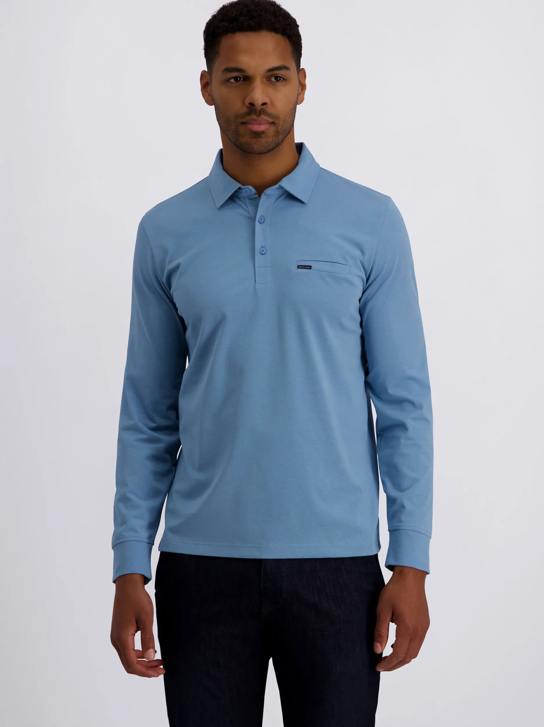 Pierre Cardin Herren Langarm-Poloshirts in blau