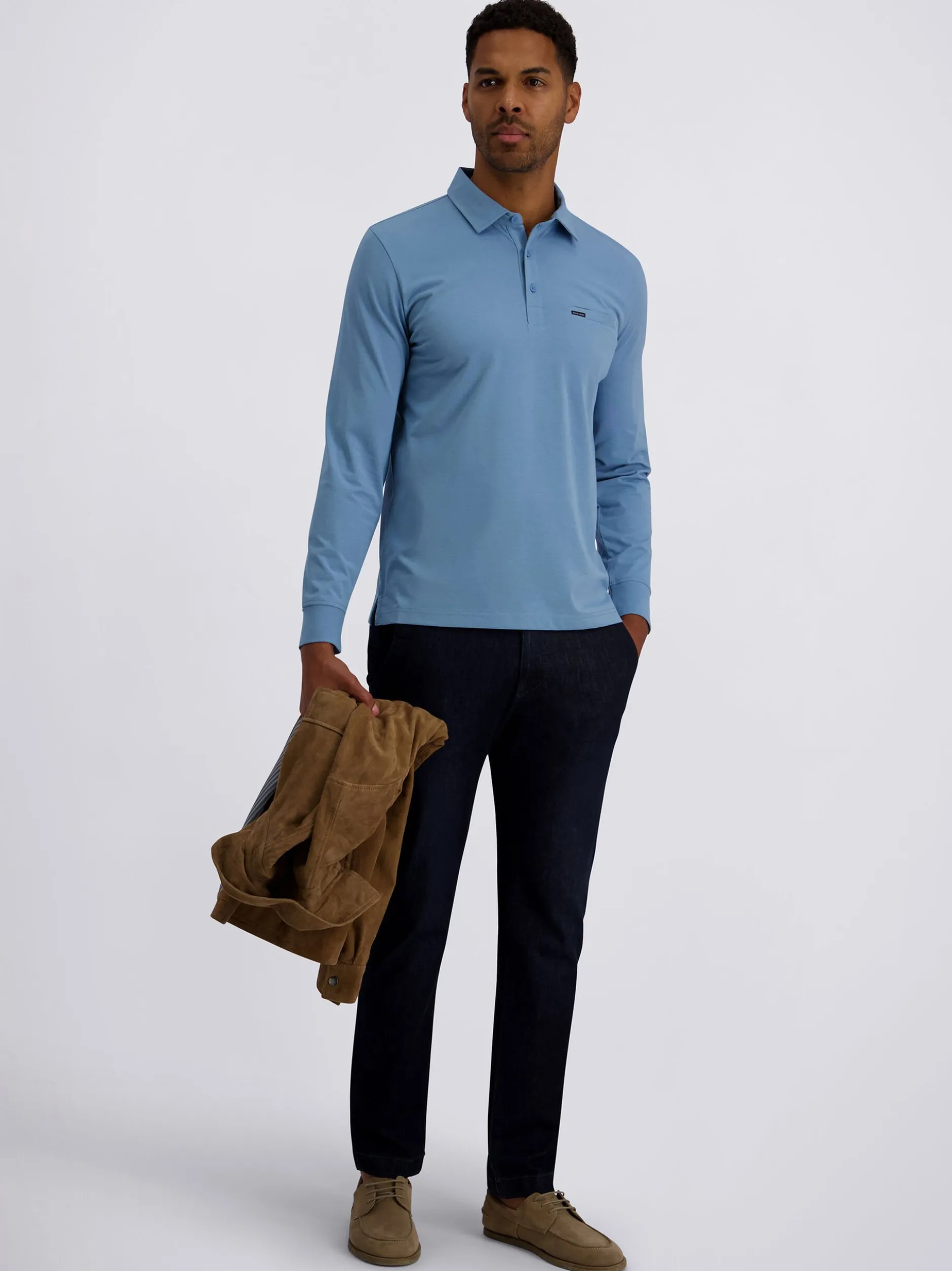 Pierre Cardin Herren Langarm-Poloshirts in blau