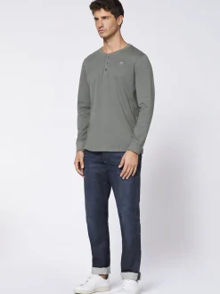 Polo Sylt Herren Longsleeve in grün - Ausschnitt: Henley