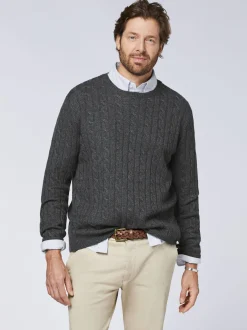 Polo Sylt Herren Strickpullover in grau - Ärmel: kurzarm