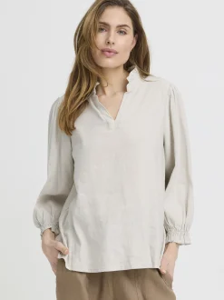 PULZ Jeans Damen Bluse PZLUCA in beige
