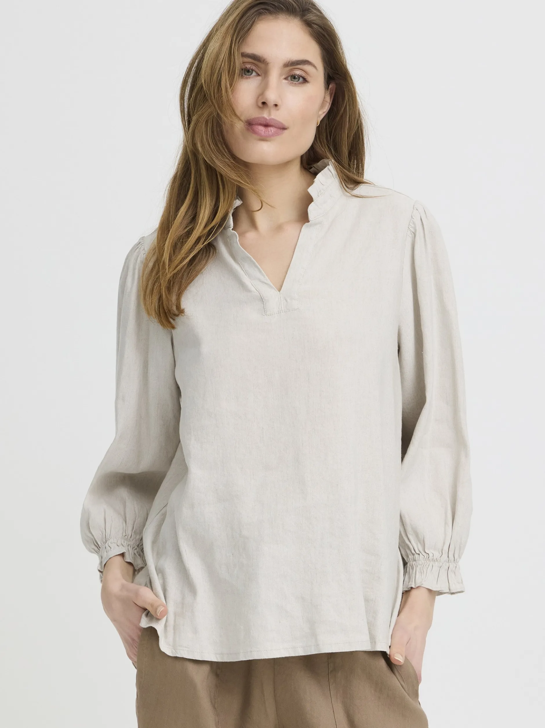 PULZ Jeans Damen Bluse PZLUCA in beige