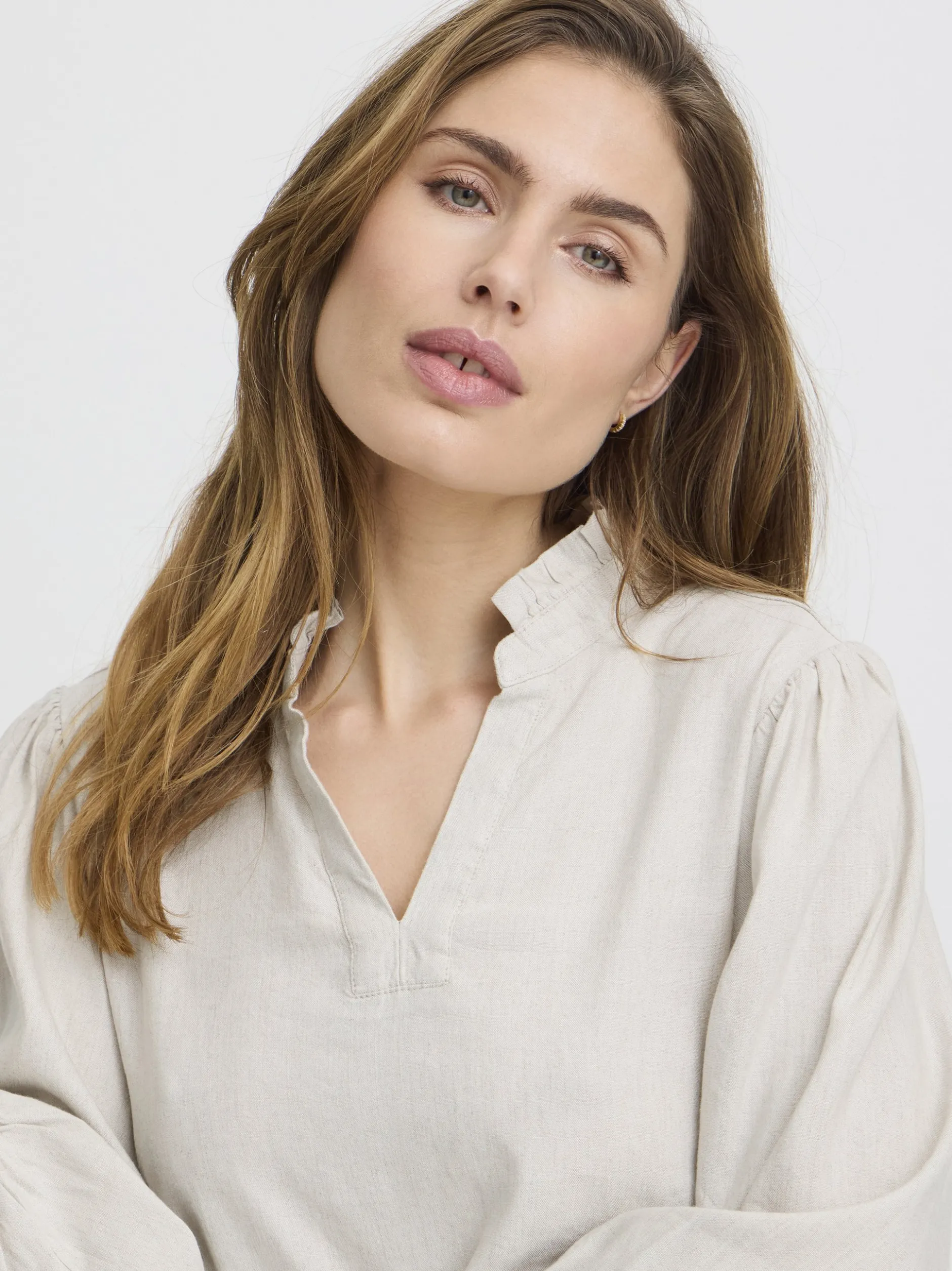 PULZ Jeans Damen Bluse PZLUCA in beige