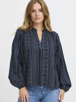 PULZ Jeans Damen Bluse PZTIONA in blau
