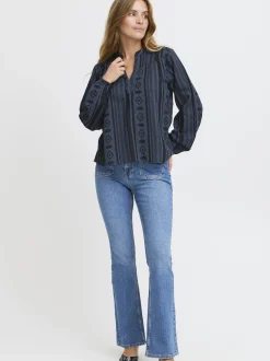 PULZ Jeans Damen Bluse PZTIONA in blau