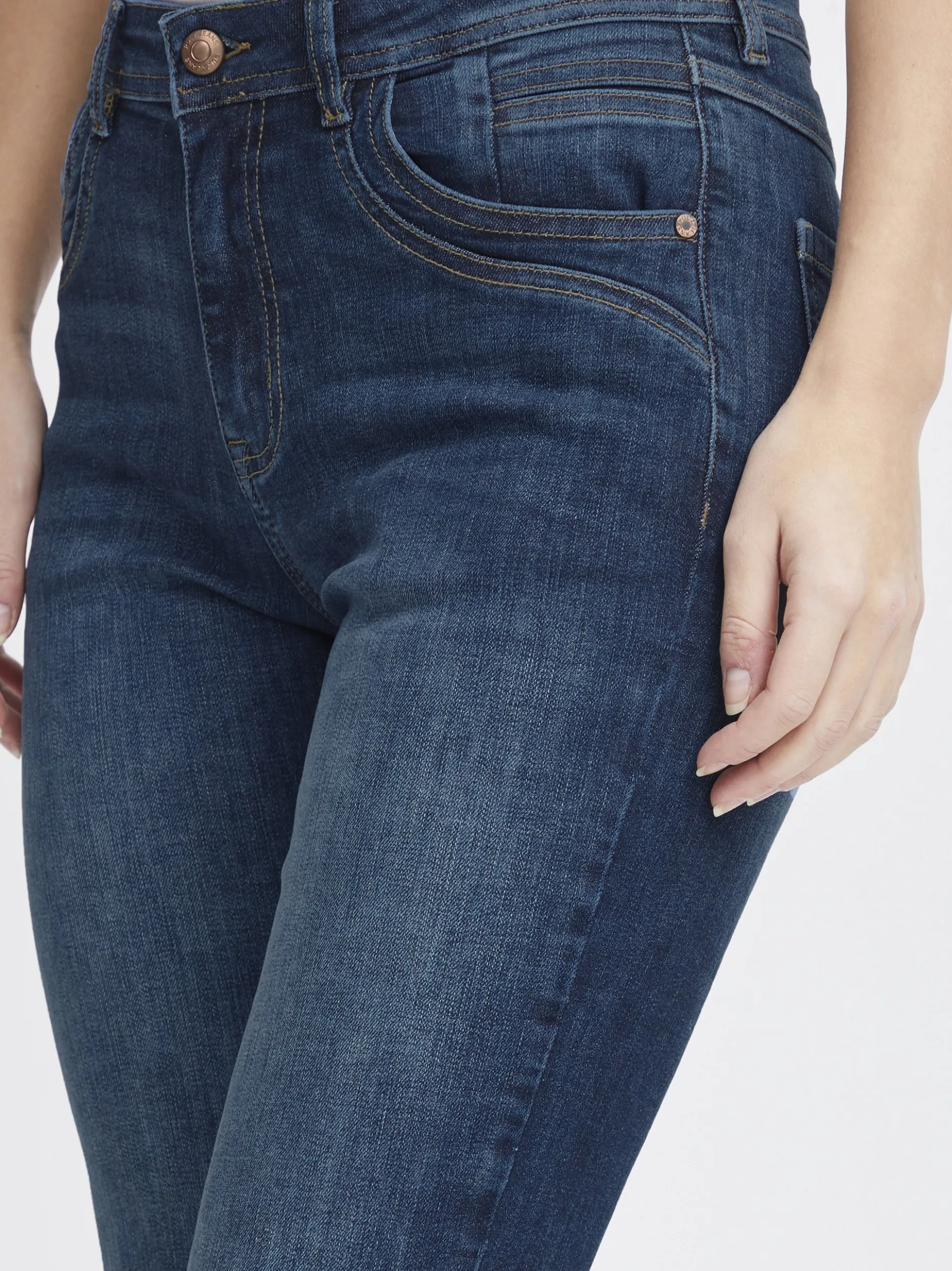 PULZ Jeans Damen Capri Jeans PZKATJA in dark stone denim