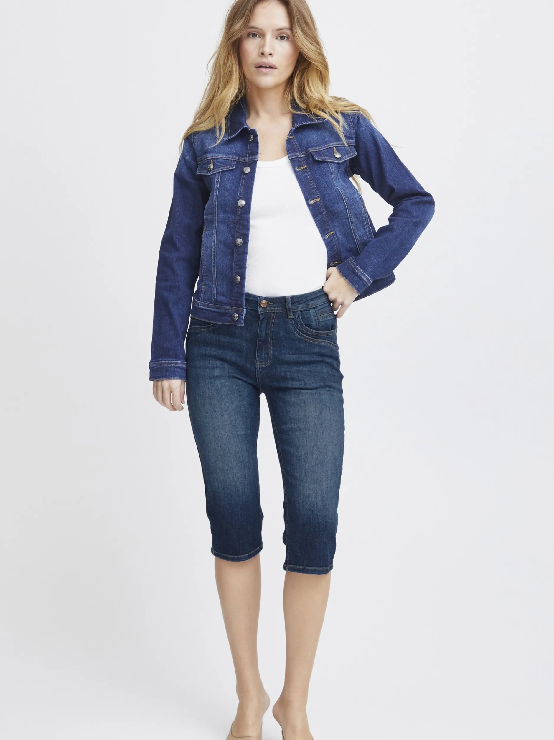 PULZ Jeans Damen Capri Jeans PZKATJA in dark stone denim