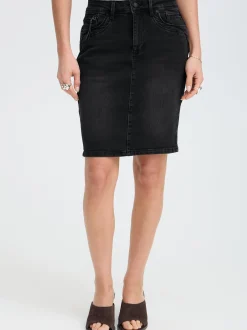 PULZ Jeans Damen Denimrock PZKAROLINA Hohe Taille in grau denim