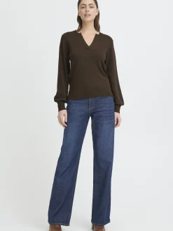 PULZ Jeans Damen Strickpullover PZSARA in schoko