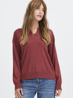 PULZ Jeans Damen Strickpullover PZSARA in bordeaux
