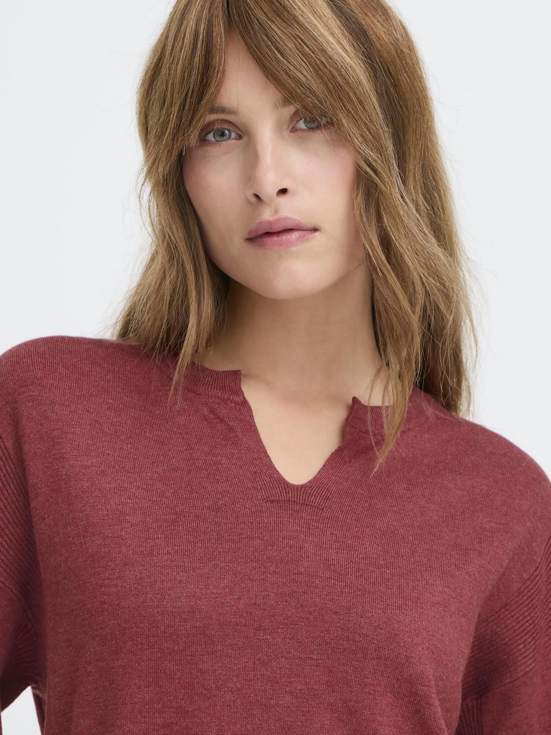 PULZ Jeans Damen Strickpullover PZSARA in bordeaux
