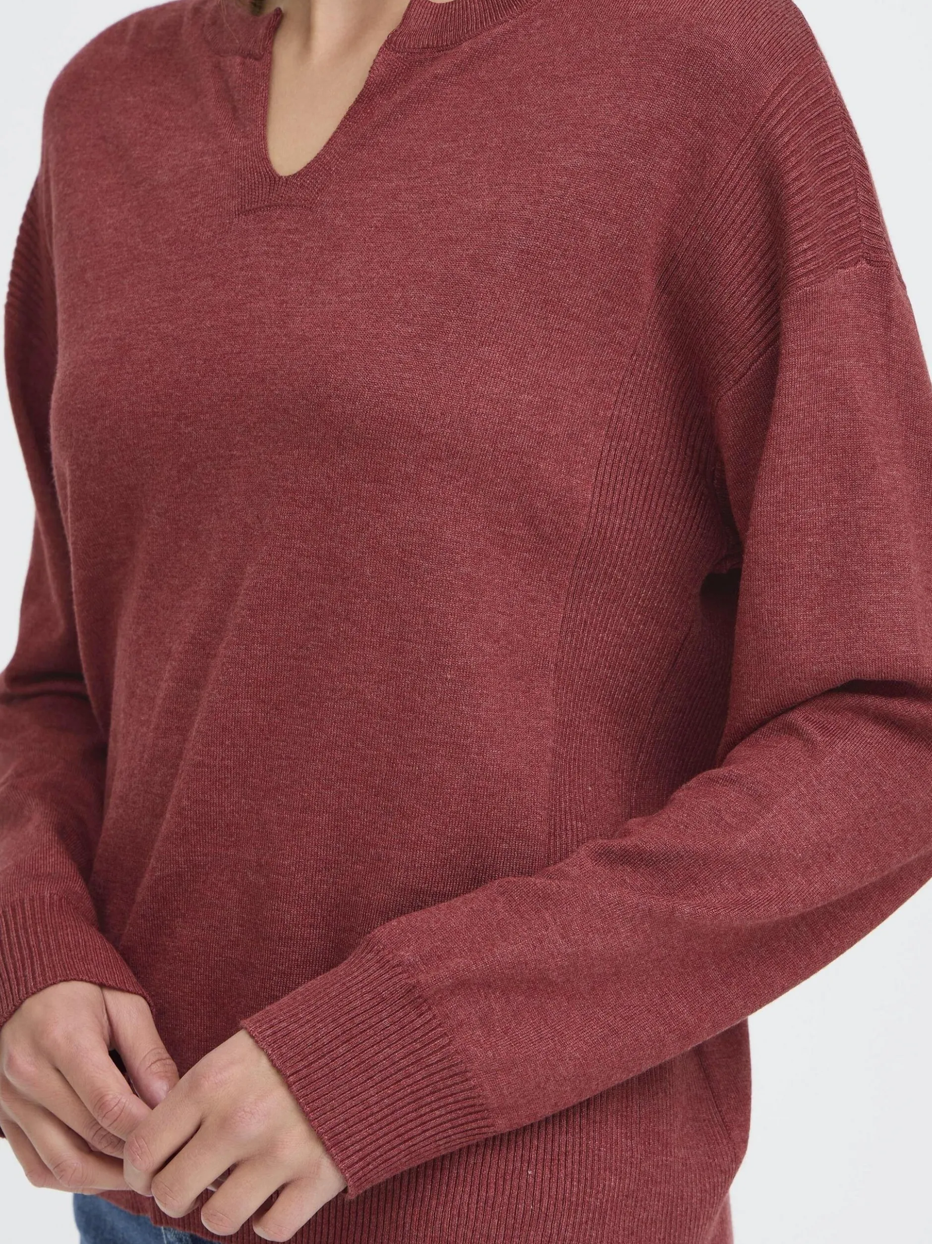 PULZ Jeans Damen Strickpullover PZSARA in bordeaux