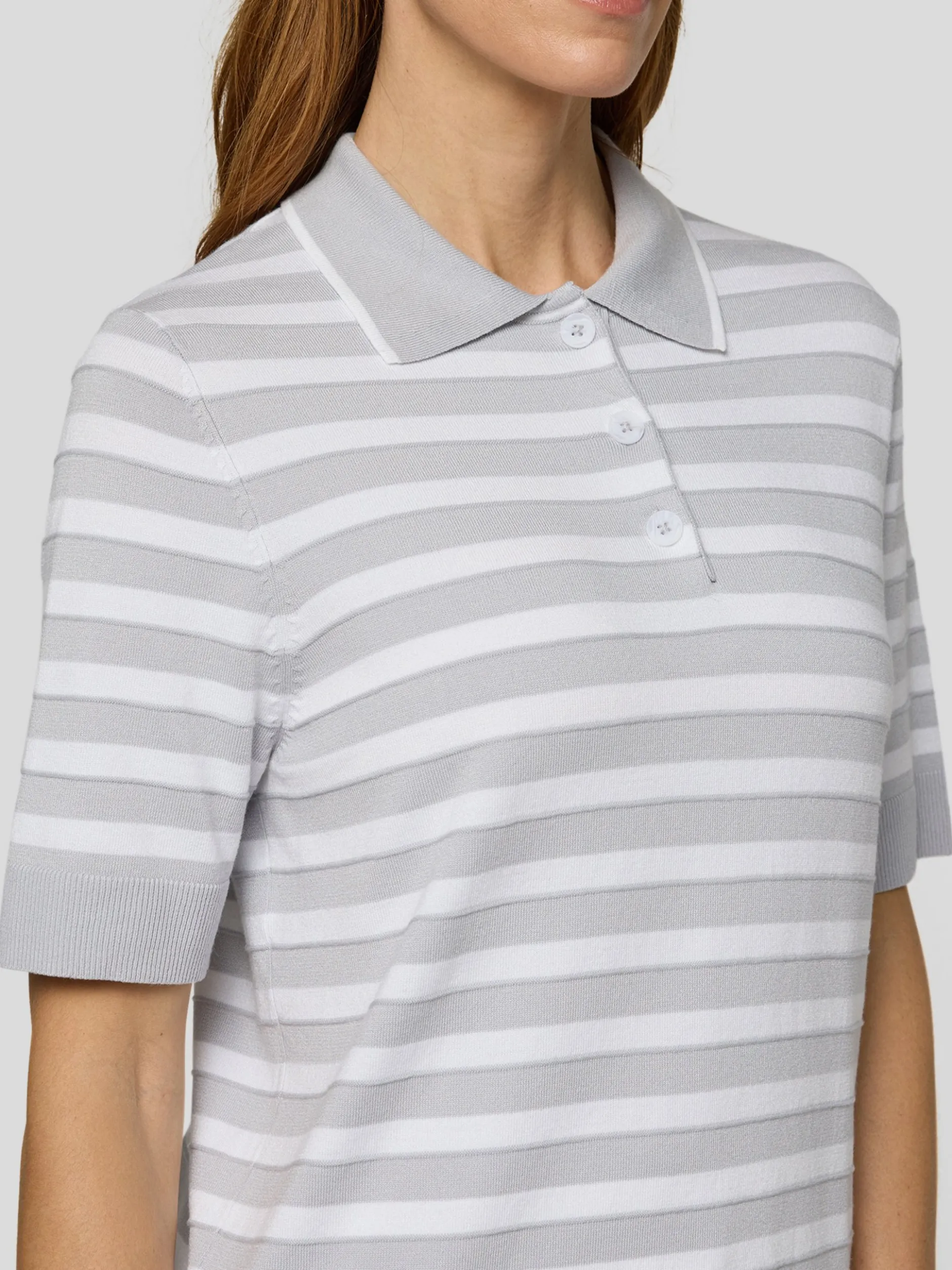 RABE Damen Strick-Poloshirt in hellgrau weiß