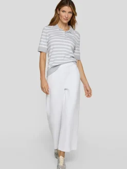 RABE Damen Strick-Poloshirt in hellgrau weiß