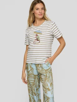 RABE Damen T-Shirt in khaki weiß