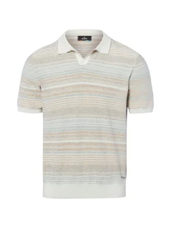 Ragman Herren Strick-Poloshirt in hellgrau ecru