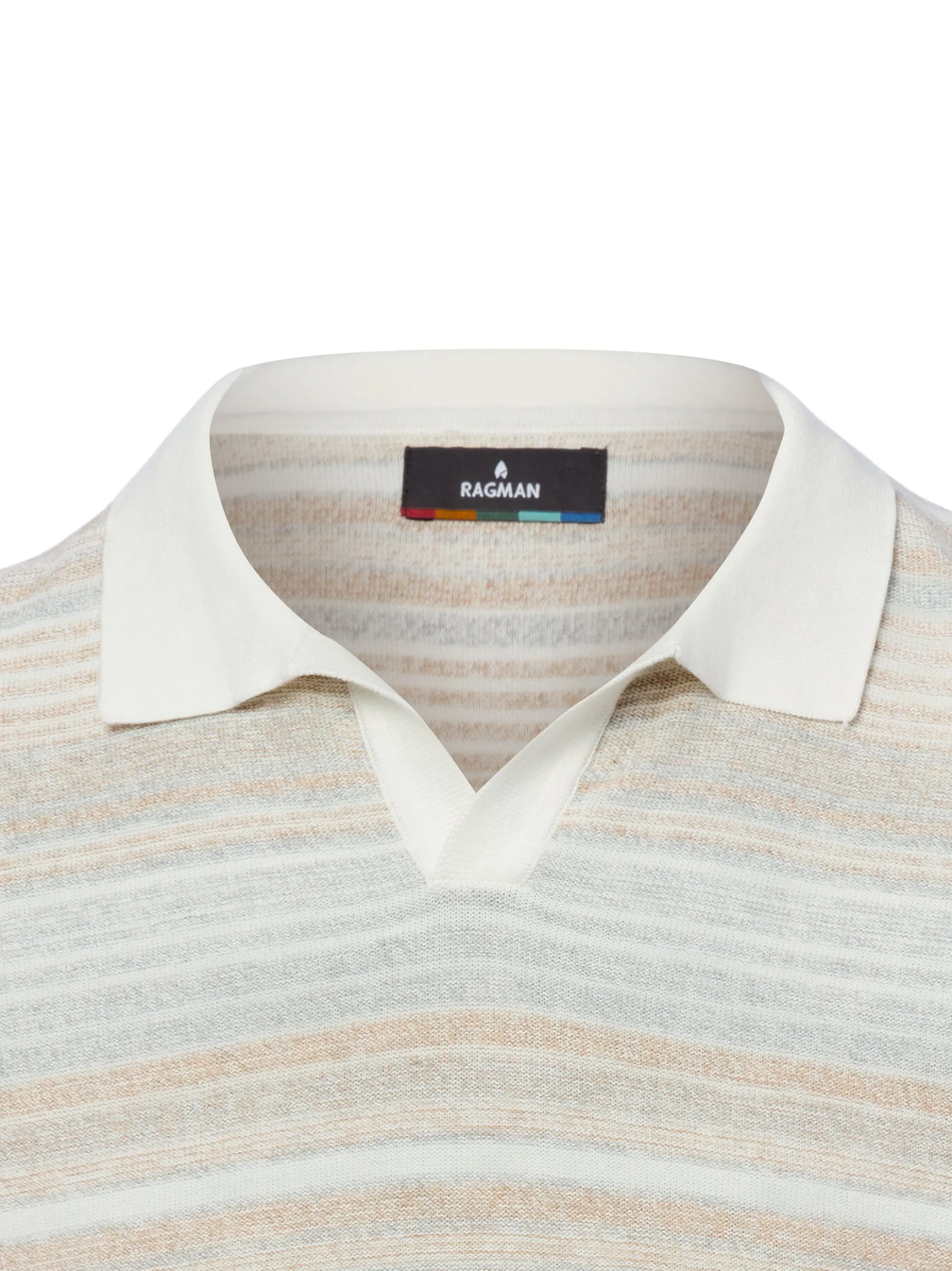 Ragman Herren Strick-Poloshirt in hellgrau ecru