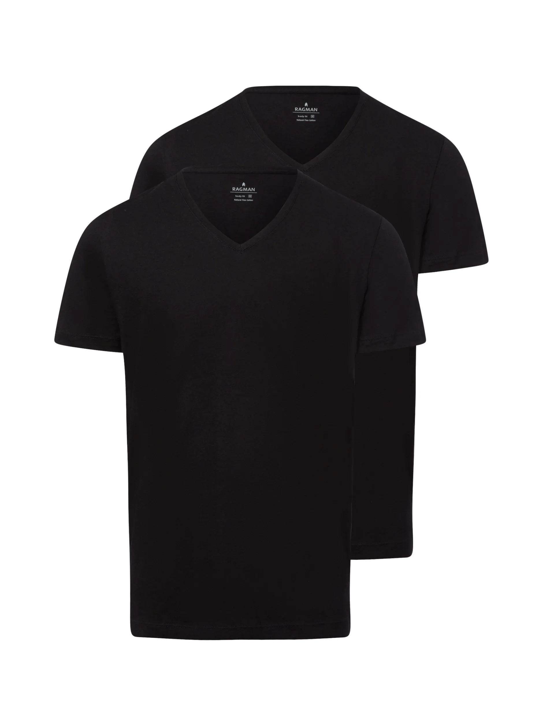 Ragman Herren T-Shirt im 2er-Pack - Body Fit in schwarz