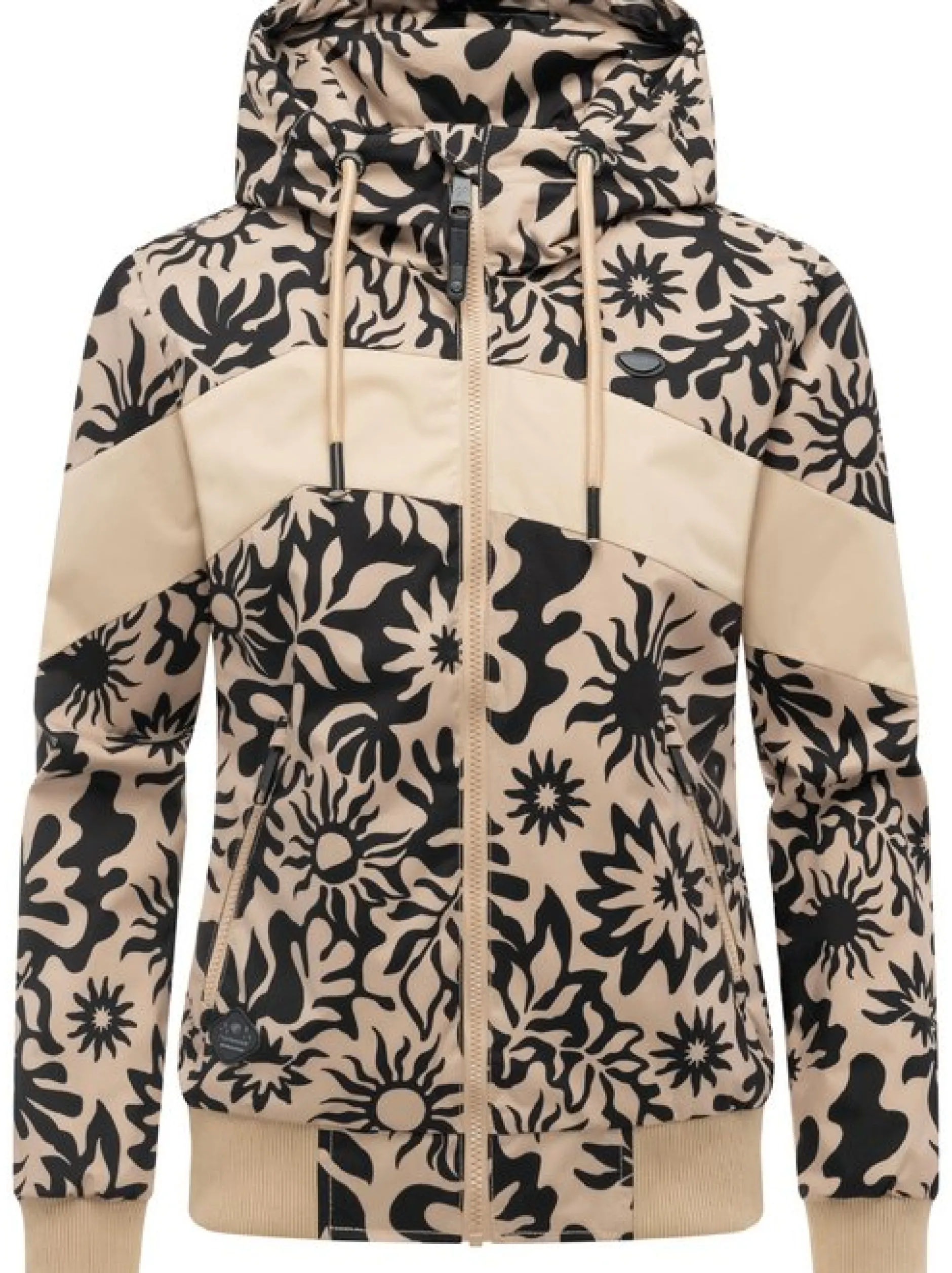 Ragwear Damen Übergangsjacke - Nuggie Block Flower in sand schwarz