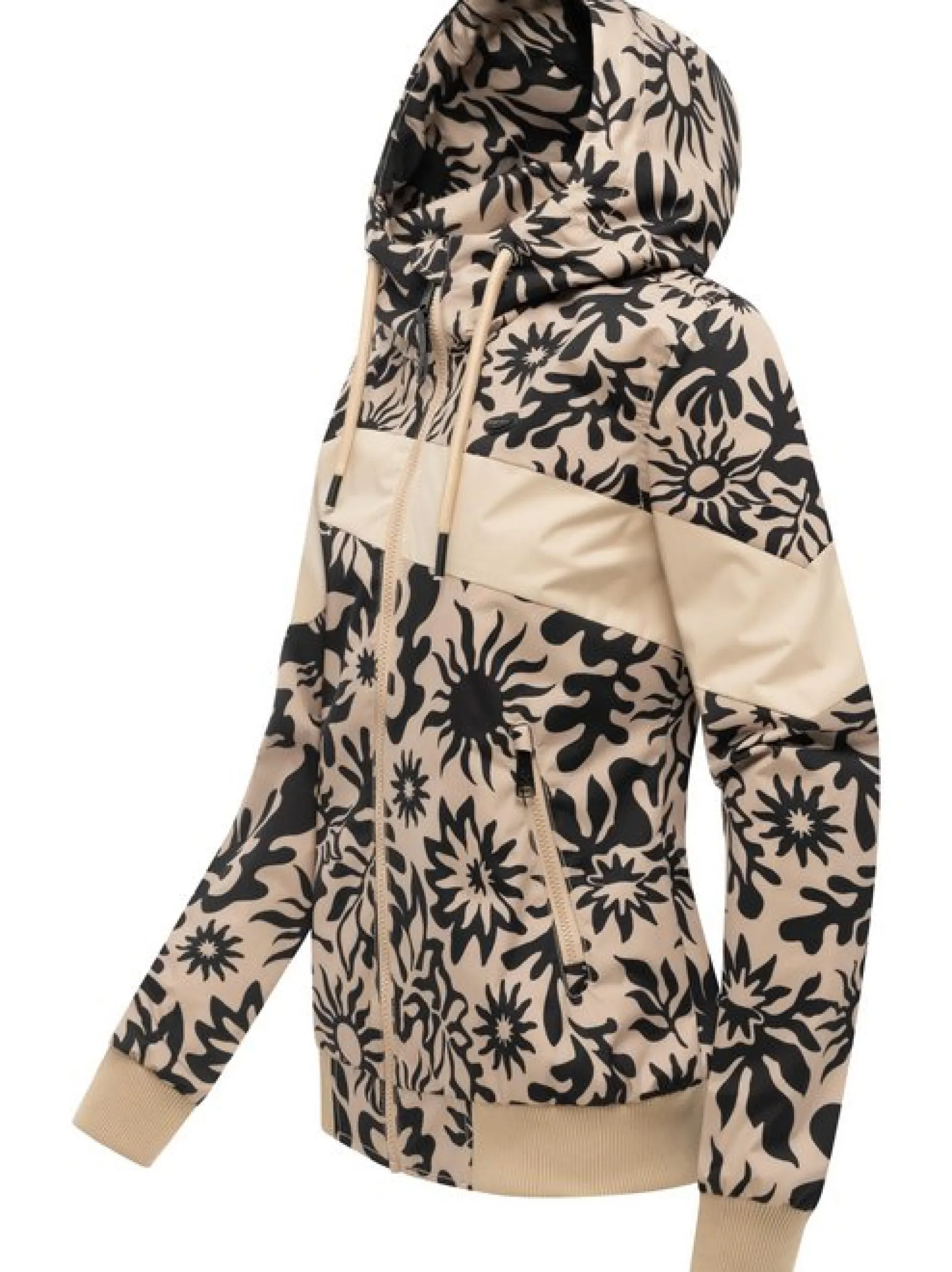 Ragwear Damen Übergangsjacke - Nuggie Block Flower in sand schwarz