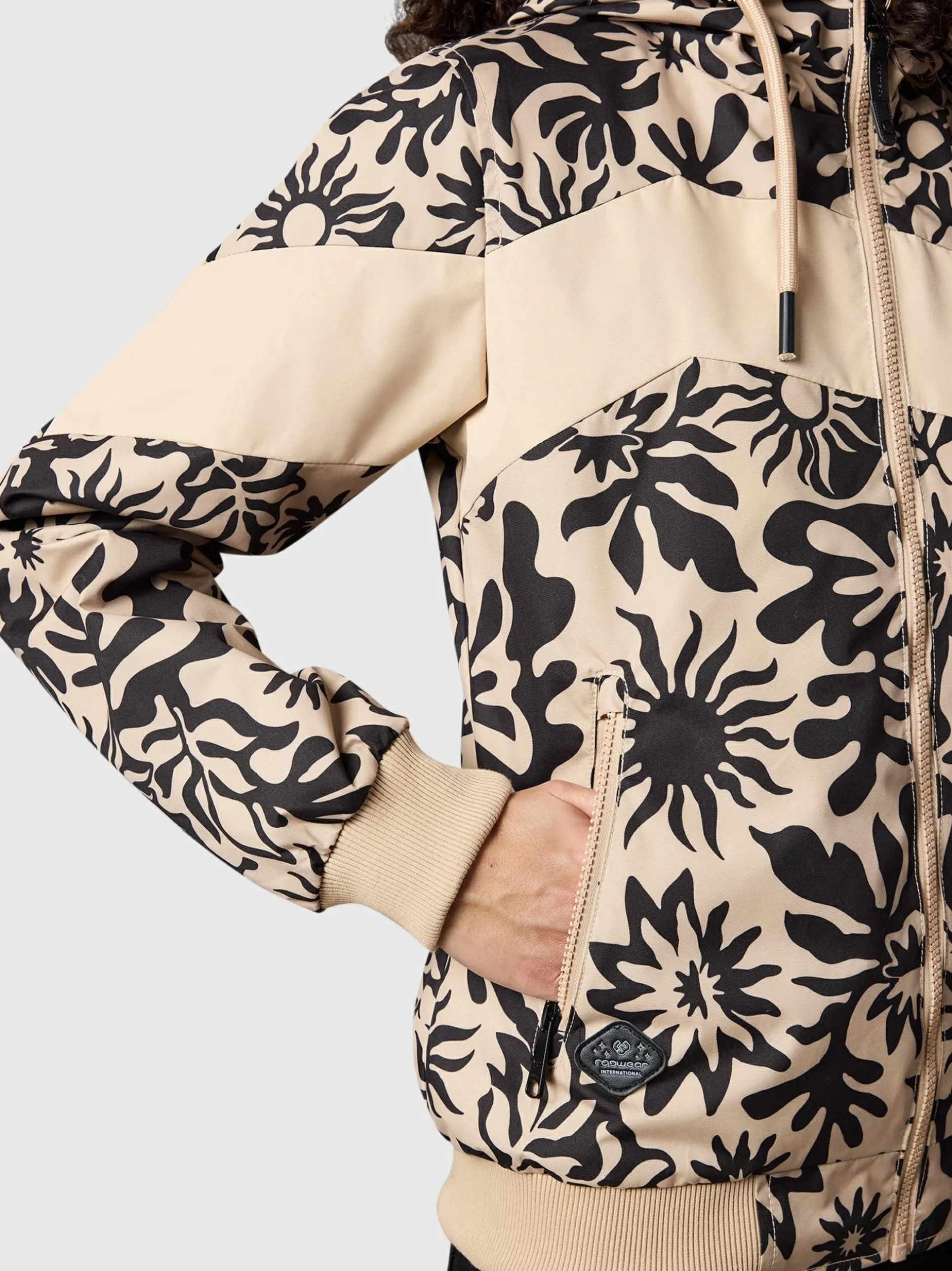 Ragwear Damen Übergangsjacke - Nuggie Block Flower in sand schwarz