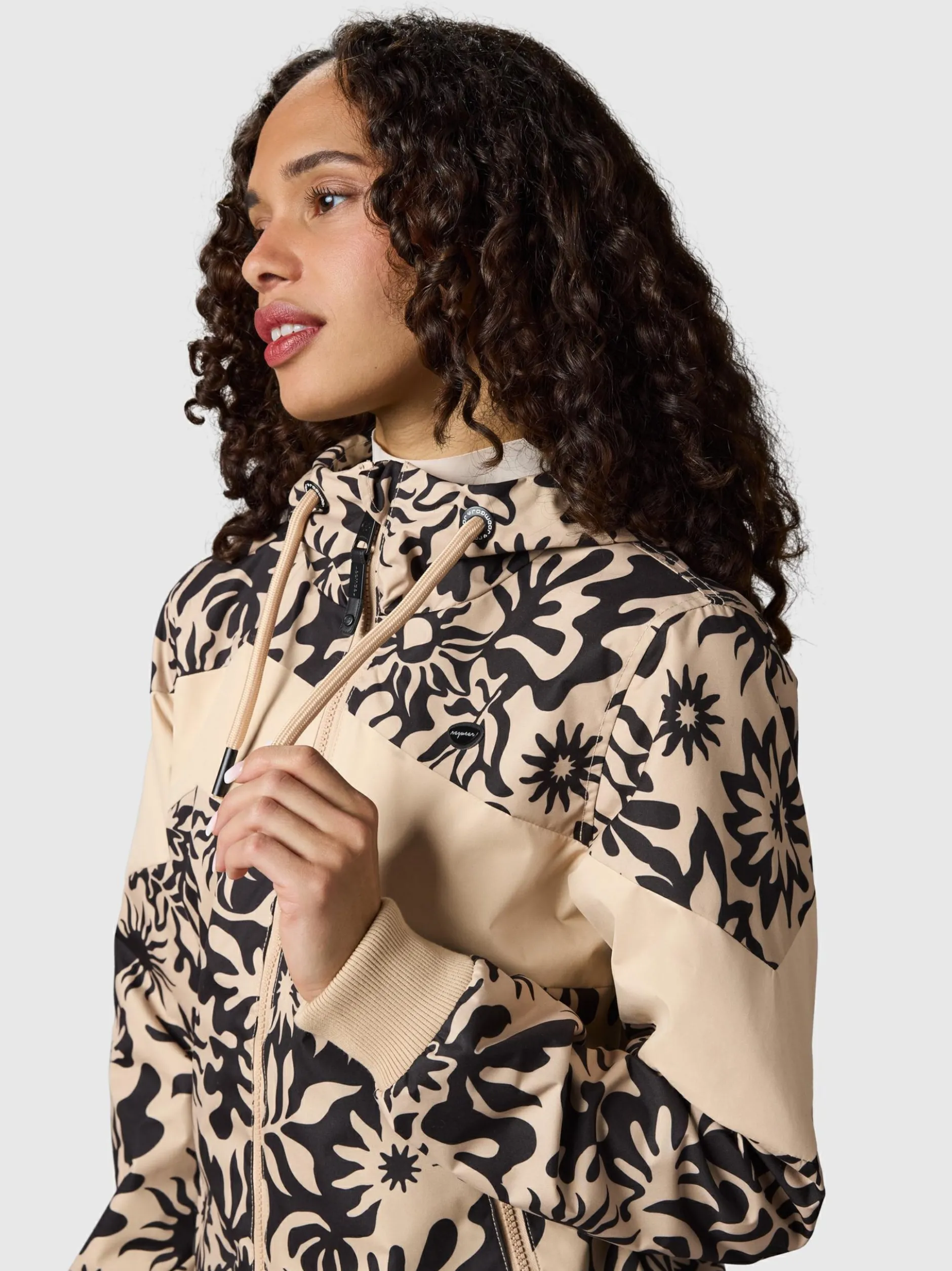 Ragwear Damen Übergangsjacke - Nuggie Block Flower in sand schwarz