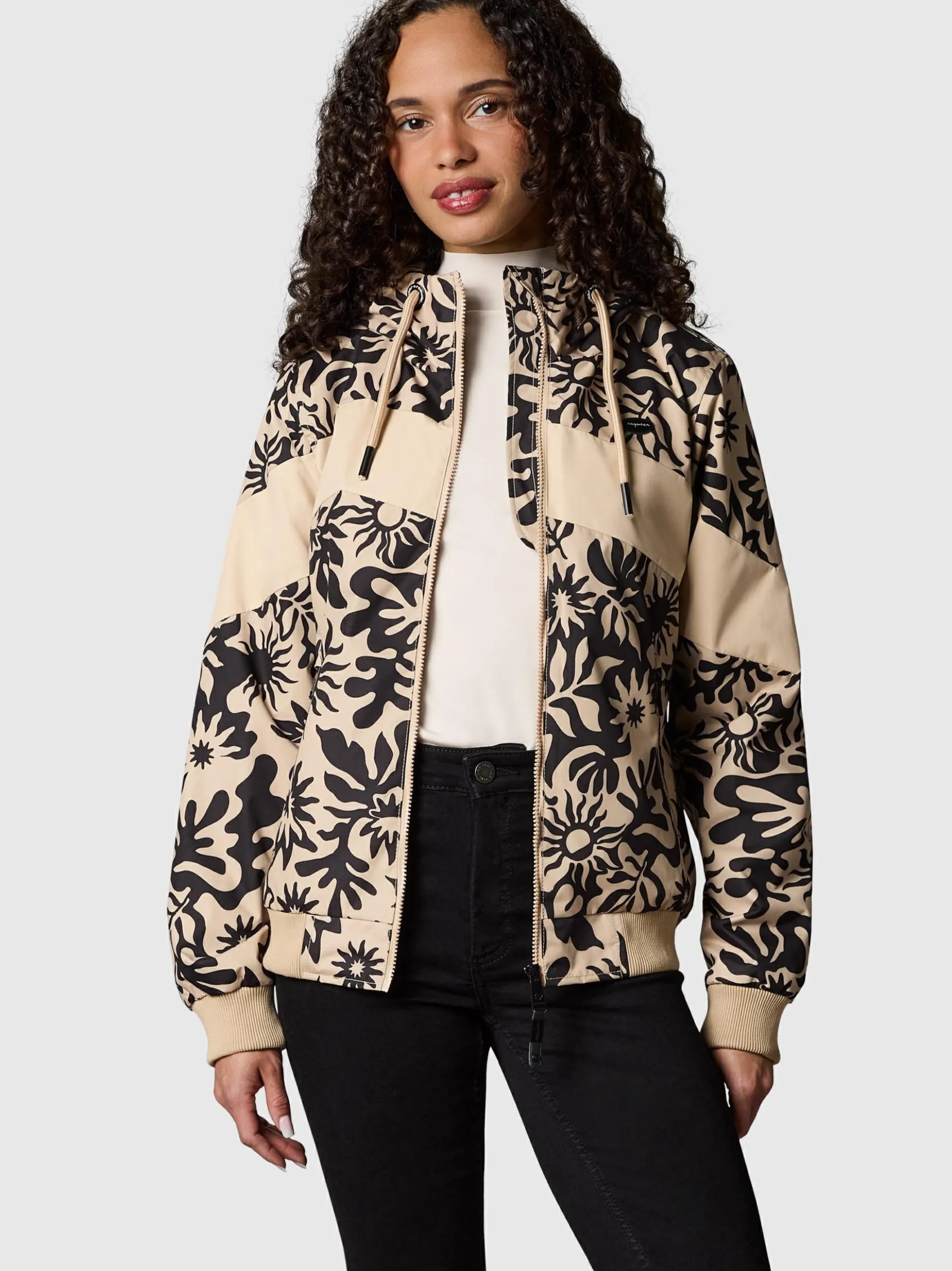 Ragwear Damen Übergangsjacke - Nuggie Block Flower in sand schwarz