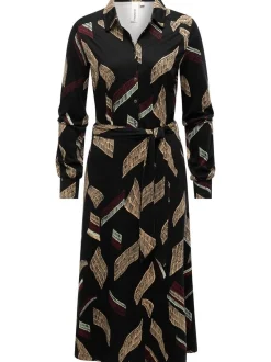 Ragwear Damen Blusenkleid - Plantee Print in schwarz