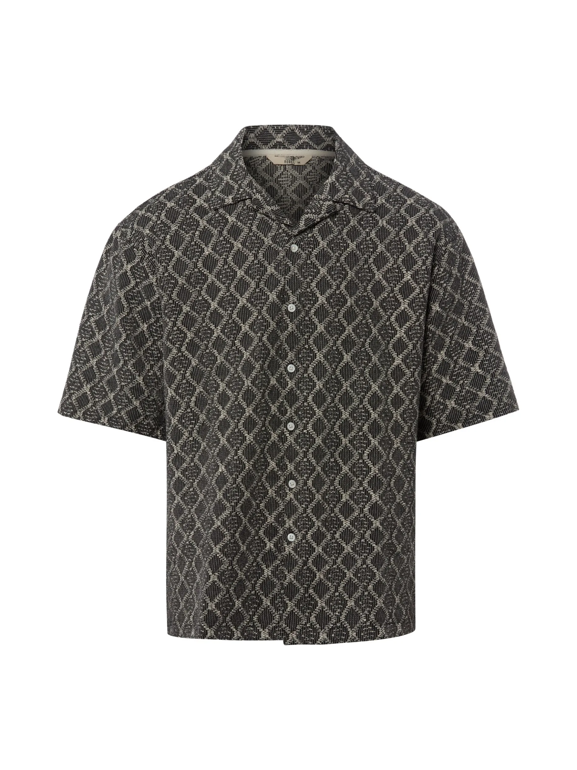 Redefined Rebel Herren Kurzarmhemd - Zander in schwarz ecru