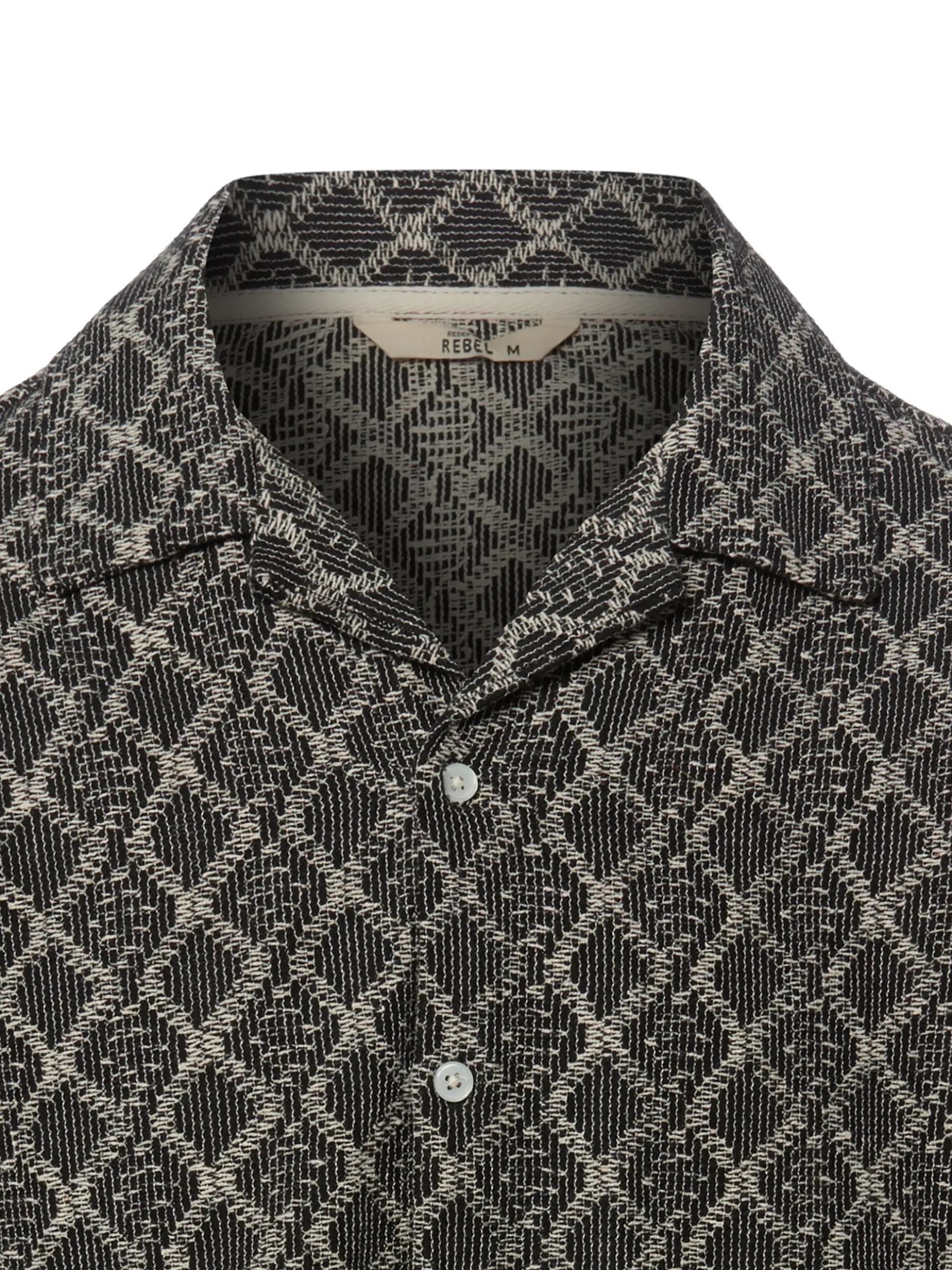 Redefined Rebel Herren Kurzarmhemd - Zander in schwarz ecru