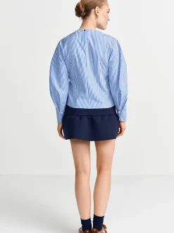Rich & Royal Damen Bluse in blau weiß - Ärmel: langarm