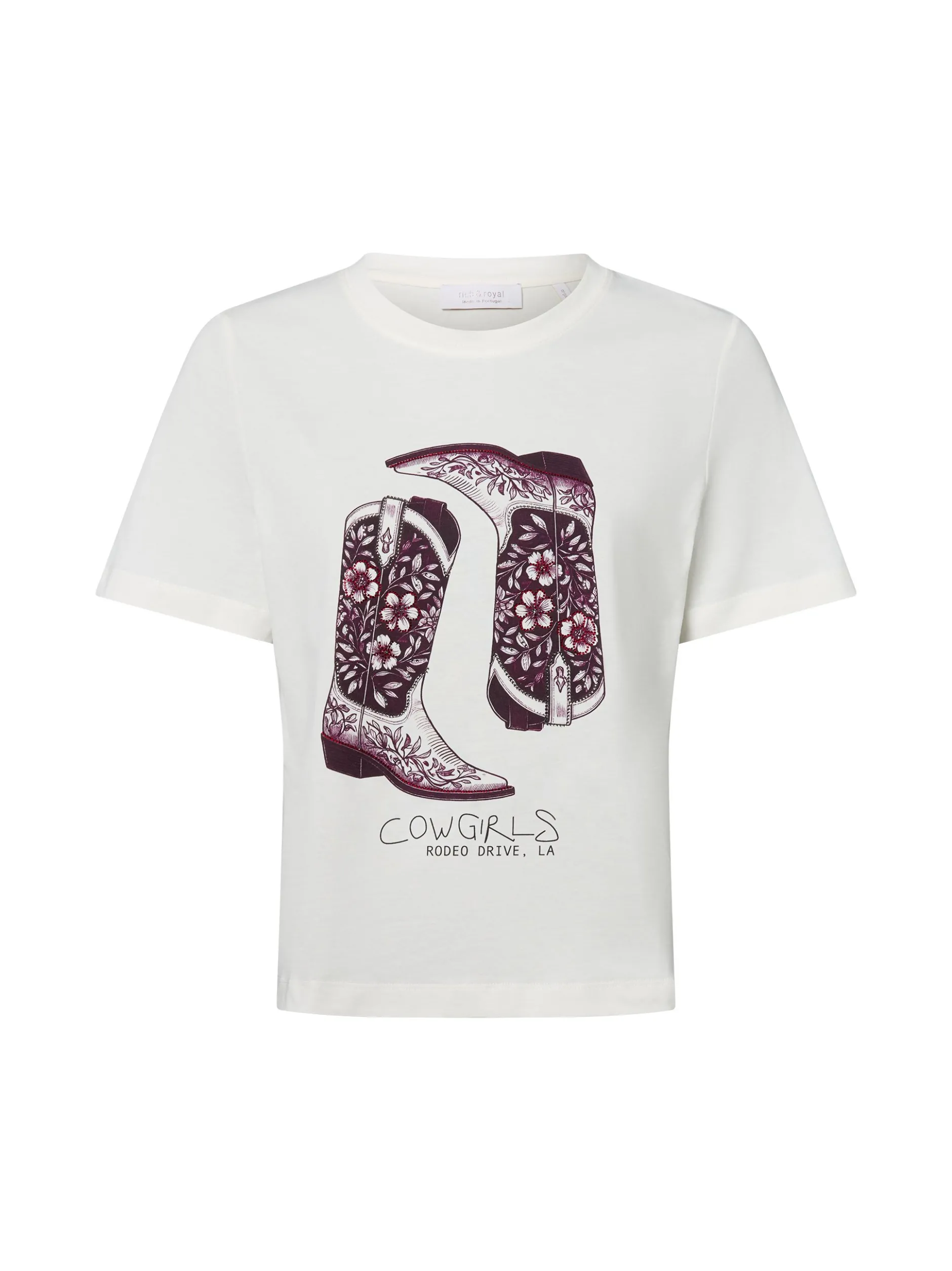 Rich & Royal Damen T-Shirt - Cow Girl Boots in ecru