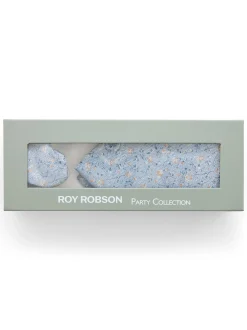 Roy Robson Herren Krawatte mit Einstecktuch in hellblau