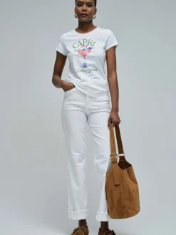 Salsa Jeans Damen T-Shirt - Loose Graphic in ecru