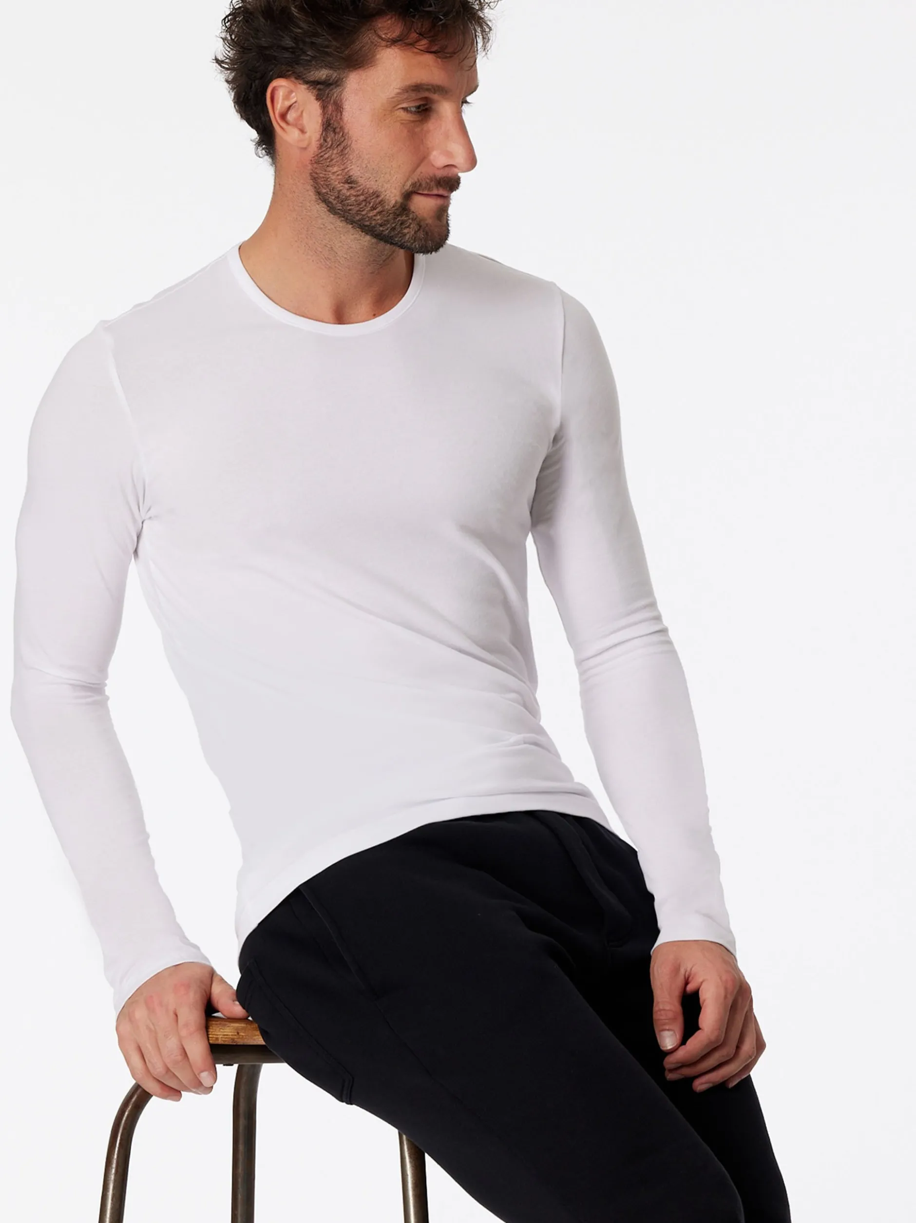 Schiesser Herren Longsleeve - 95/5 Originals in weiß