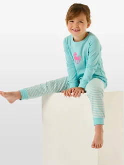 Schiesser Mädchen Langer Schlafanzug - Basic Kids in türkis