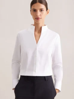Seidensticker Damen Kelchkragenbluse - Slim Fit in weiß